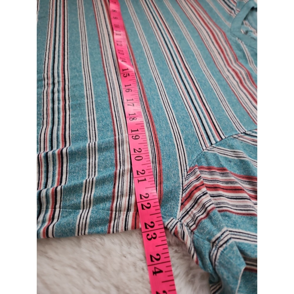 Y2K 2000s Faded Glory Heather Teal Striped Vneck T-Shirt Distressed XL - Picture 6 of 12